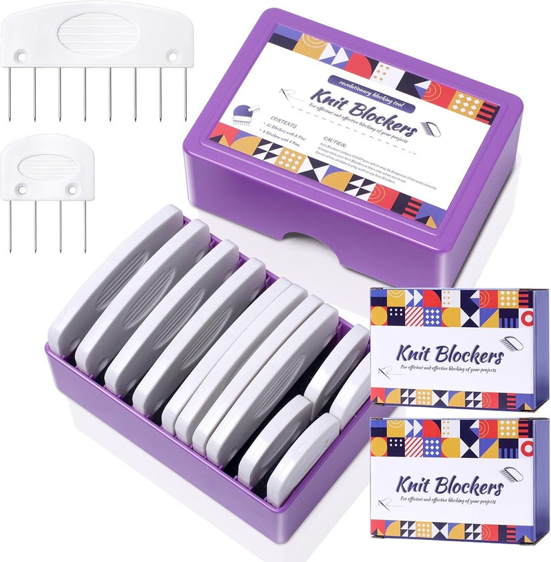 Opstin 2 Boxes Knit Blocking Pins Kit for Knitting & Crochet Projects, Knit Blockers, Blocking Combs,Knitting Block Pins for Blocking Mats, Crochet Blocking Pin - Image 1